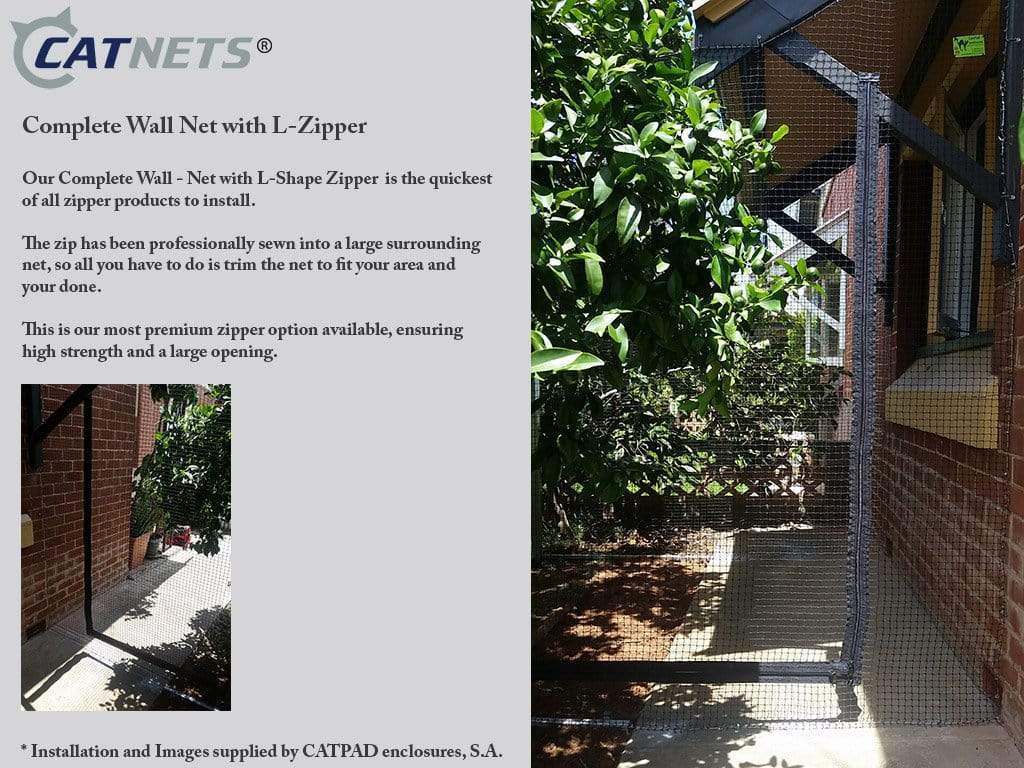 Catnets Complete Wall-Nets with Zip Complete Wall Net with F-Zipper (3.5m x 3.5m Netting) - Stone